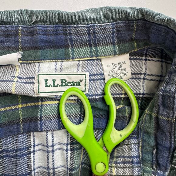 Vtg 90s LL Bean Canada Mens Plaid Flannel Lined Denim Shirt Size XL Distressed - Picture 5 of 10